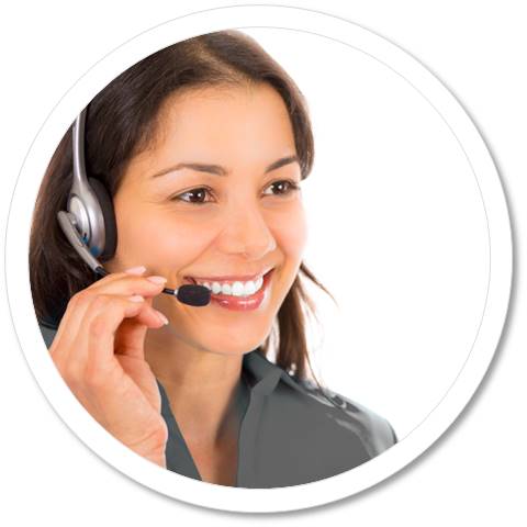 A female teacher on a headset.